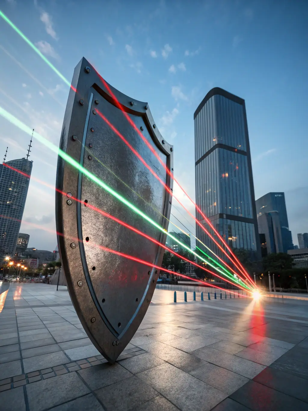 A visual of a network shield absorbing a flood of attack traffic, symbolizing BotEraser's DDoS Protection service.